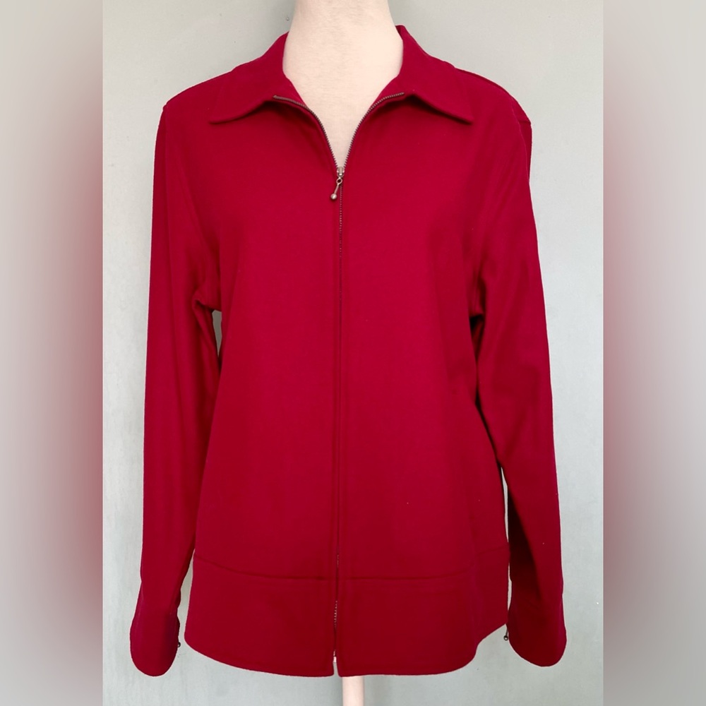 Madison Studio Women’s Dark Red Wool Blend Zippers Jacket Pockets Large